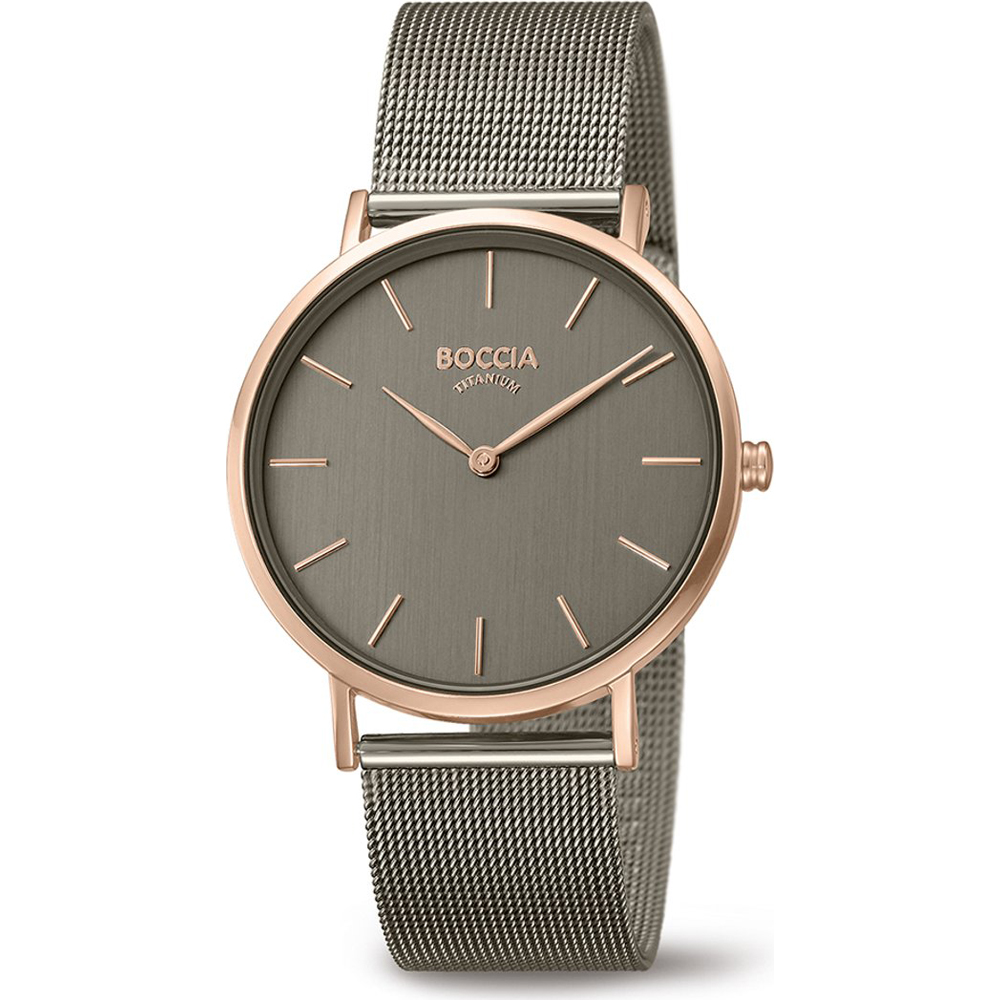Boccia Titanium Watch All Titanium Mesh Bracelet, Case, Gray Dial Gold Hands Boccia Titanium Watch All Titanium Mesh Bracelet, Case, Gray  main image 3
