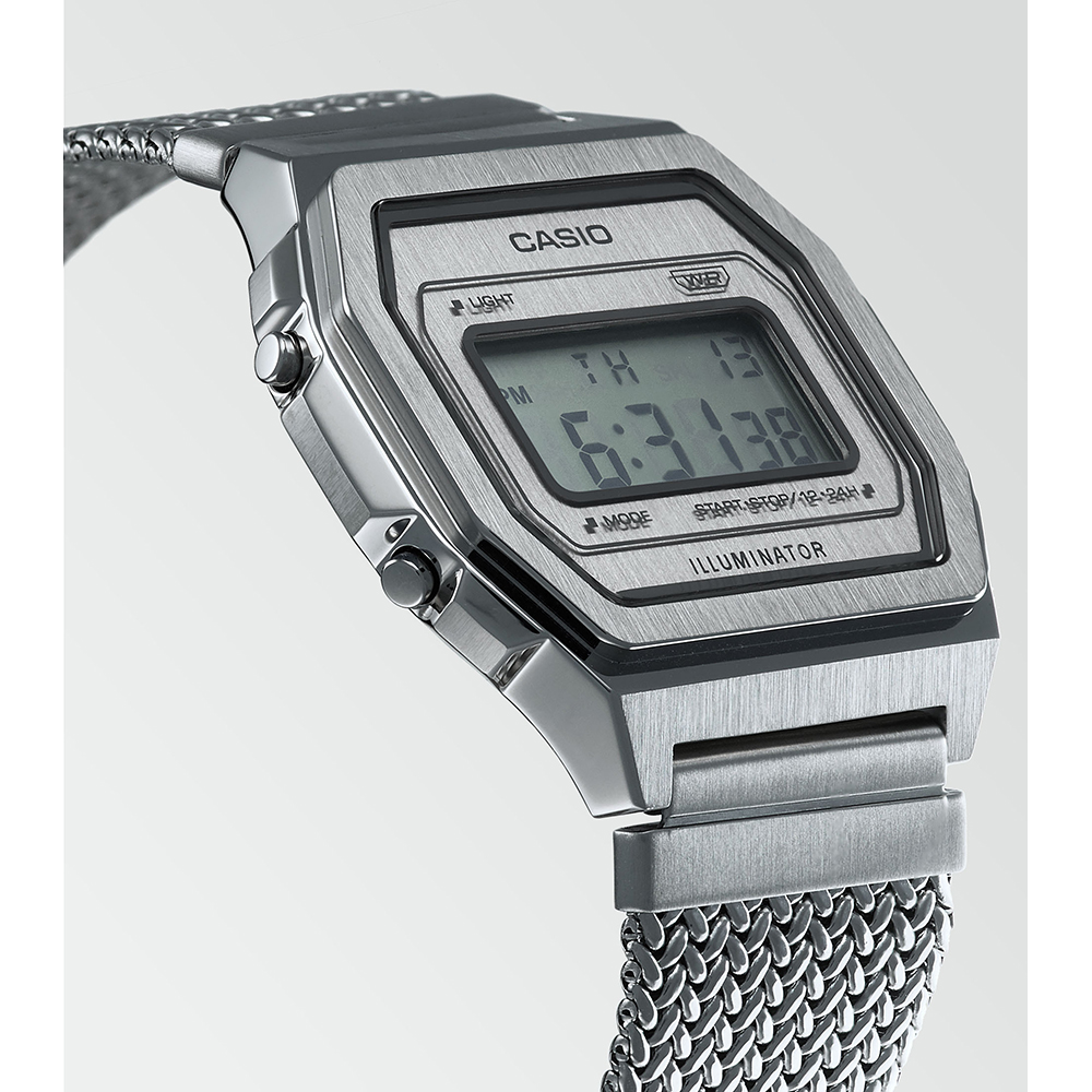 Casio A1000MA-7EF Orologio Uomo Donna Acciaio - Quadrante Argento Vetro Minerale - Stile Vintage