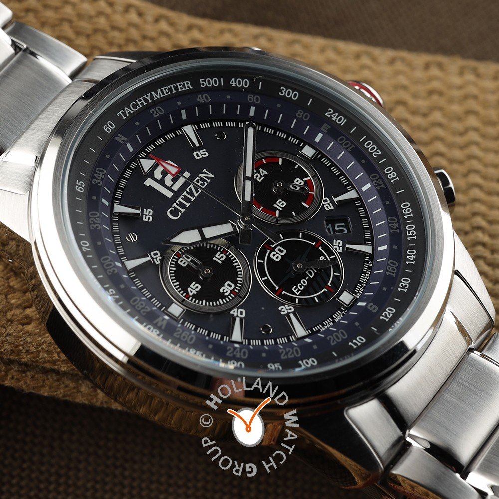 Citizen Orologio Uomo Eco-Drive CA4471-80L - Cronografo In Acciaio, Quadrante Blu, 10 BAR
