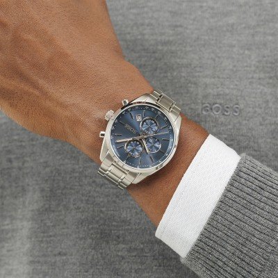Orologio BOSS Uomo Cronografo Al Quarzo - Collezione Grand Prix - Quadrante Blu 44mm - Bracciale Acciaio