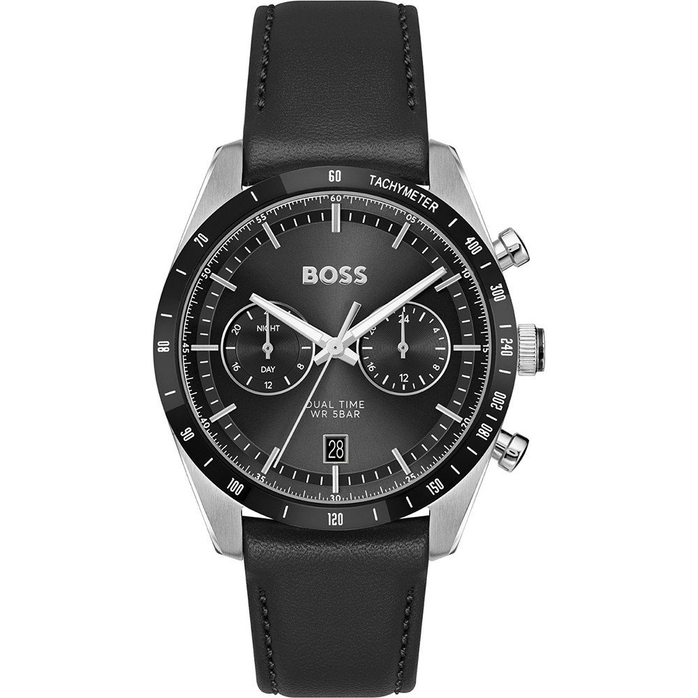 洋楽 The Bossplayas Hugo Boss Men's Skytraveller Quartz Fashion Chrono Green Leather