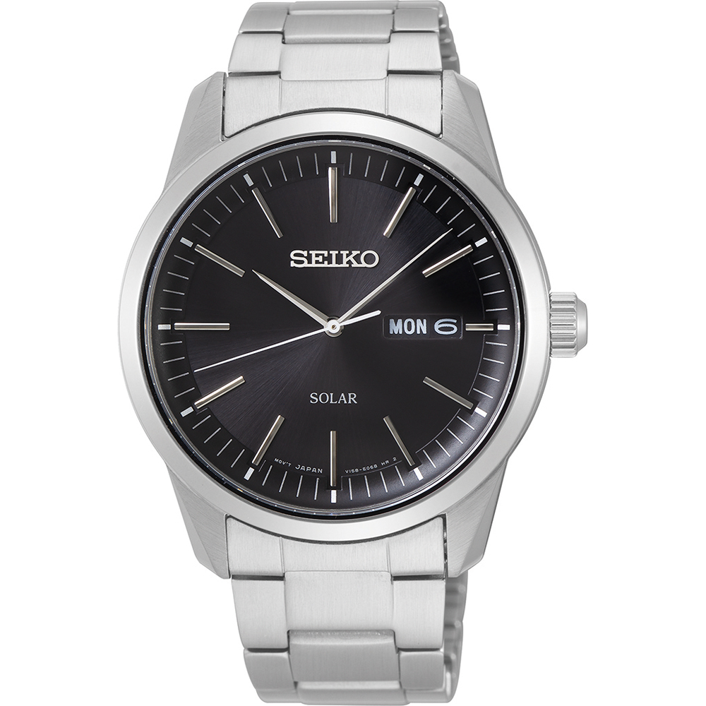 RELOJ SEIKO HOMBRE SOLAR ANALÓGICO ACERO CALENDARIO ESFERA NEGRA Y NÚMEROS